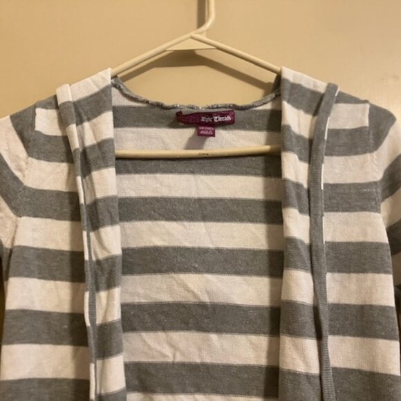 Gray and White Striped Knit Hoodie - Picture 2 of 5